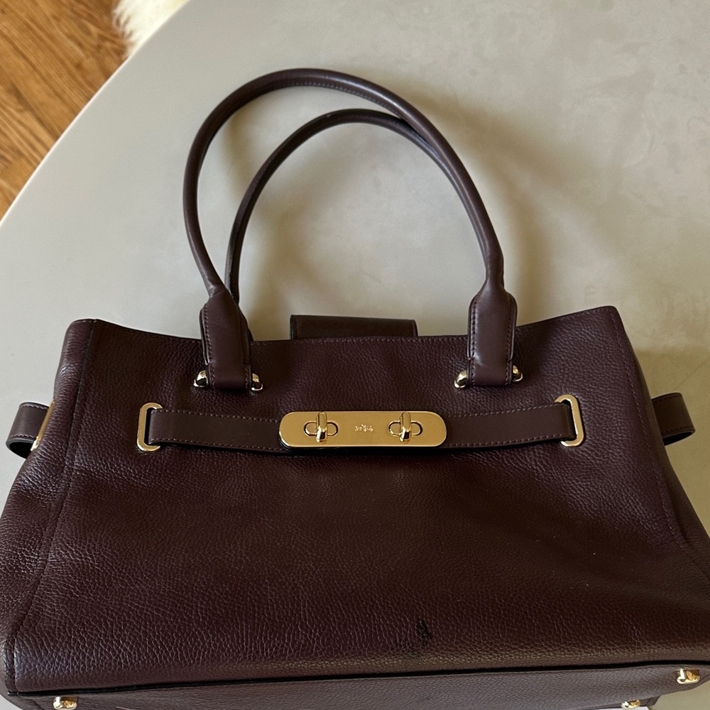 Coach Dark Brown Pebbled Leather Satchel with Gold Hardware